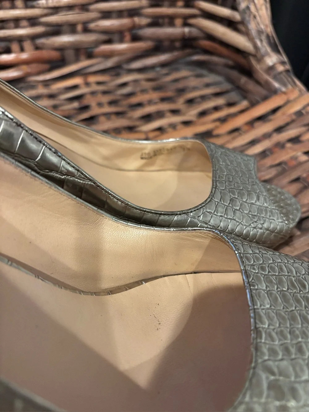 Cole Haan Women's Gold Metallic Peep Toe Heels in size 8.5